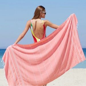 WETCAT Set of 3 Turkish Towels Beach Bath Tassel Cotton blue coral gray